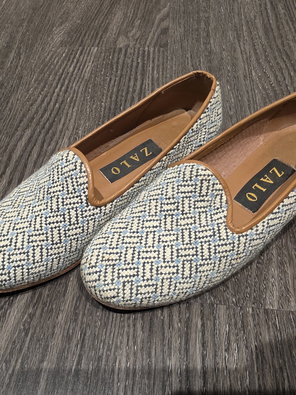Zalo Blue and Tan Woven Slip-On Loafers